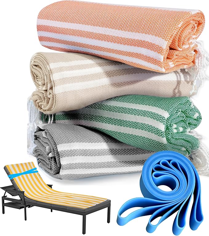 4 Packs Turkish Beach Towel Pool Swim Towels Soft Extra Large Sand Free Quick Dry Lightweight Travel Carnival Cruise Ship Essentials Accessories Camping Must Haves Packing List Clearance Oversized