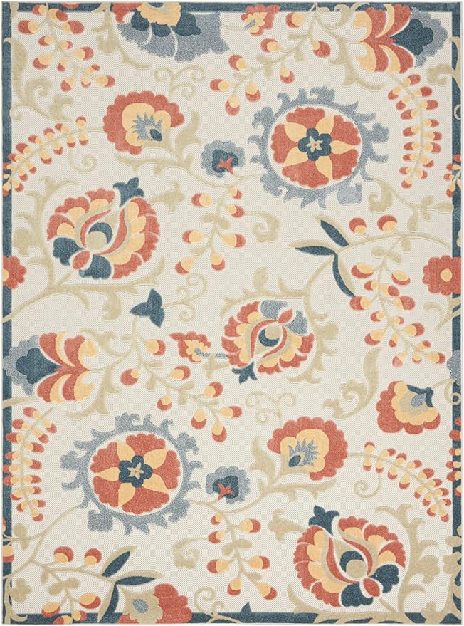 Nourison Home Aloha Grey Multicolor 7'10" x 10'6" Area Rug - Easy Clean, Non Shedding, Bed Room, Living Room, Dining Room, Kitchen (8' x 11')