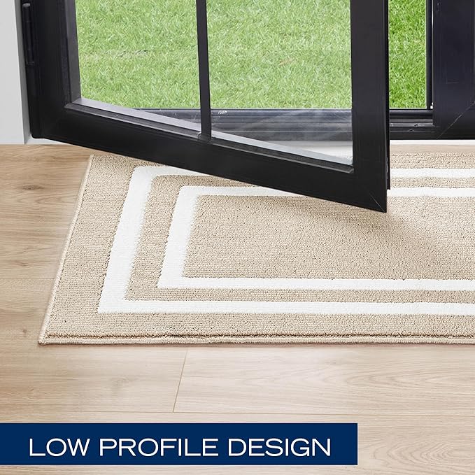 Nautica – Runner Rug | Indoor Runners for Hallways and Entry Rugs| Non-Slip and Non-Skid Entry and Kitchen Door Mat| Machine Washable Entryway Carpet Rugs | 2'2" x 3'9" | Double Border Beige