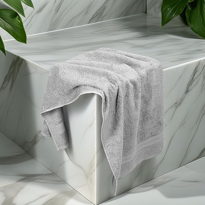 Large Bath Towels Set of 6 – 100% Cotton Terry – 24" x 50" – Quick Dry, Soft & Highly Absorbent – Light Grey Towels for Bathroom, Gym, Spa, Pool & Daily Use