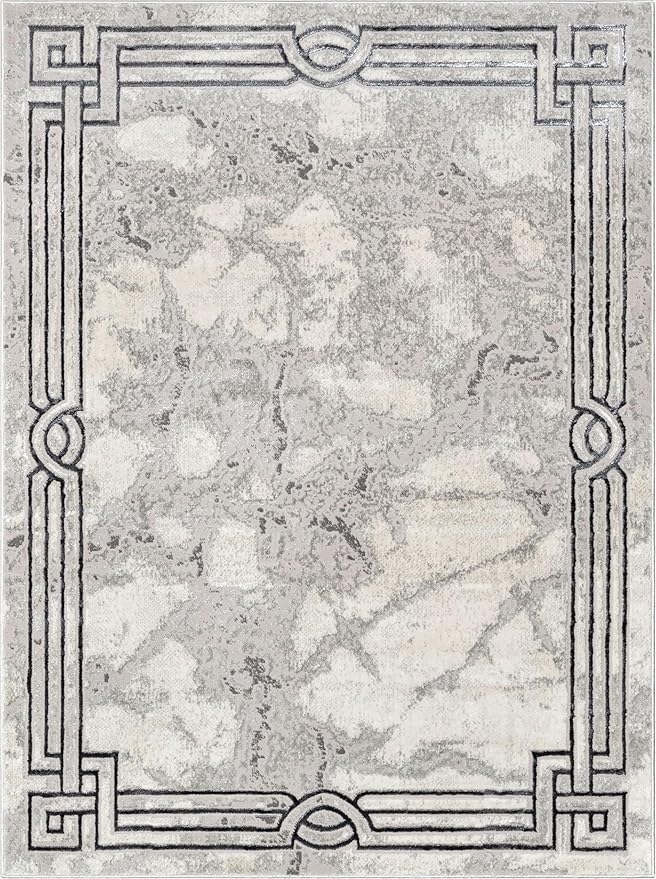 Well Woven Fairmont Collection Huntington Grey Marble Border Elegant & Soft 5x7 Area Rug Perfect for Bedroom & Living Room Durable Stain Resistant & Easy to Clean