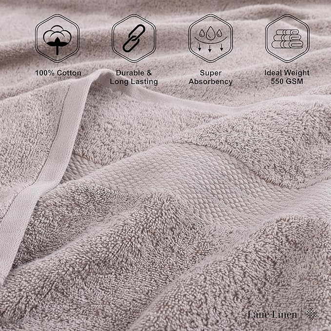 LANE LINEN 100% Mercerized Cotton Bathroom Towel Set - 16 Pcs - Ring Spun, Fluffy, Soft & Highly Absorbent - 4 Bath, 8 Washcloths, 4 Hand Towels - Avaialable in Wide Variety of Colours - Platinum