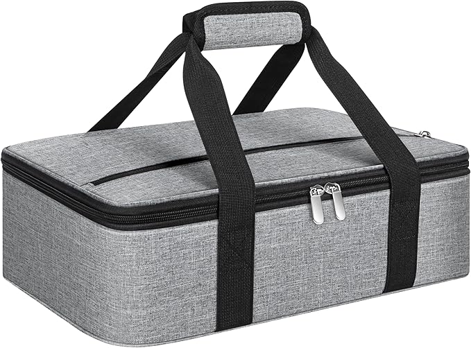 Insulated Casserole Carrier, Portable Casserole Carrier for Hot or Cold Food Lunch Tote Warmer or Cooler Bag, Lasagna Lunch Bag for Potluck Parties- Fits 9" x 13" Baking Dish-Light Gray