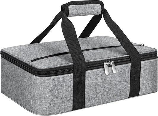 Insulated Casserole Carrier, Portable Casserole Carrier for Hot or Cold Food Lunch Tote Warmer or Cooler Bag, Lasagna Lunch Bag for Potluck Parties- Fits 9" x 13" Baking Dish-Light Gray