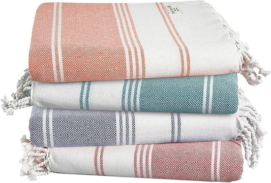 LANE LINEN 4 Pack Beach Towels – Oversized, Pre-Washed, Quick Dry, Sandproof, Lightweight & Absorbent Travel Towels – Extra Large Pool/Bath Towel – Multi
