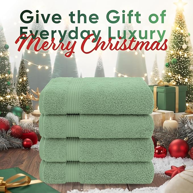 American Veteran Towel, 100% Cotton Turkish Bath Towels for Bathroom 4 Pack, 27x54 Extra Large Premium Soft Drying Bathroom Towels, Sage Green