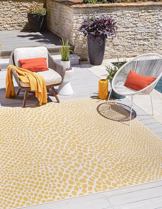 Unique Loom Jill Zarin Outdoor Collection Area Rug - Cape Town (13' Square, Yellow Ivory/ Ivory)