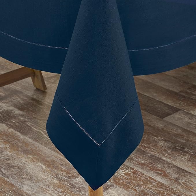 D'Moksha Homes Navy Blue Linen Tablecloth for Rectangle Tables 60 x 90 Inch - 100% Pure Linen Navy Table Cloth - Classic Hemstitch, Machine Washable Tablecloth for Winter, Christmas, Holiday, New Year