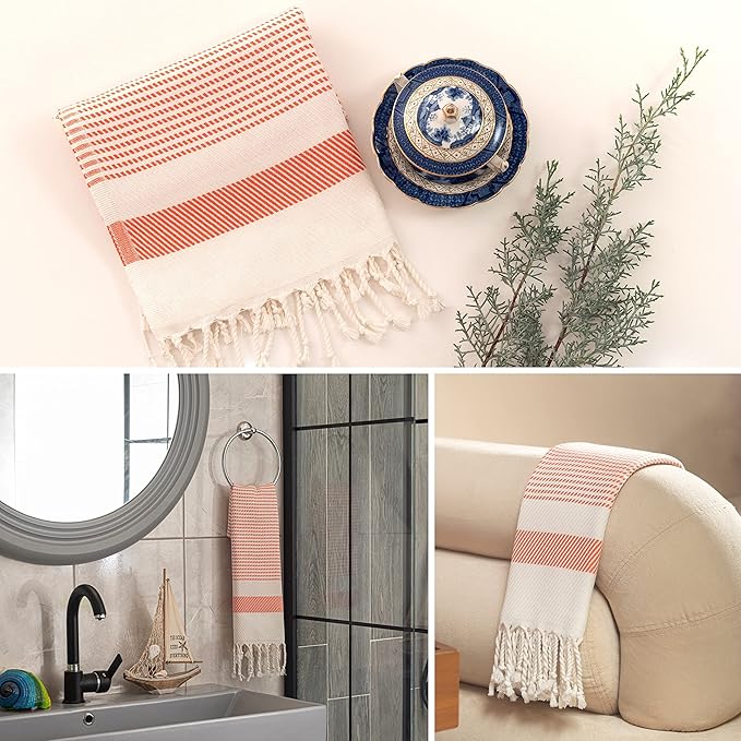 Ruvy Home Basics Turkish Hand Towels for Bathroom Set of 4 | 18"x40", Cotton | Decorative Towel for Bathroom, Kitchen, Dishcloth, Tea, Yoga, Face, Gym - Orange