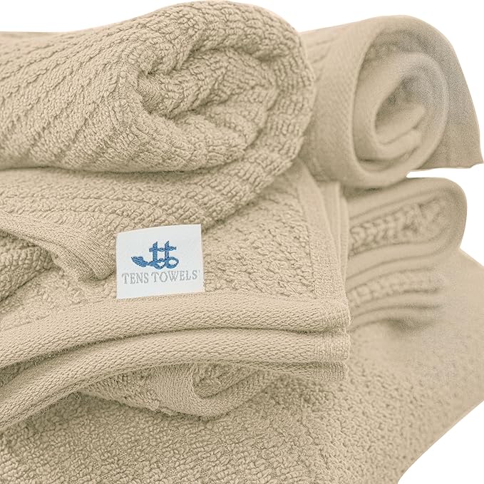 Tens Towels Pack of 6 Zero Twist Towels Set, 2 Bath, 2 Hand, 2 Waschloths, 100% Cotton, Light Weight, Extra Absorbent, Exceptional Softness, Perfect for Bathroom (Beige)