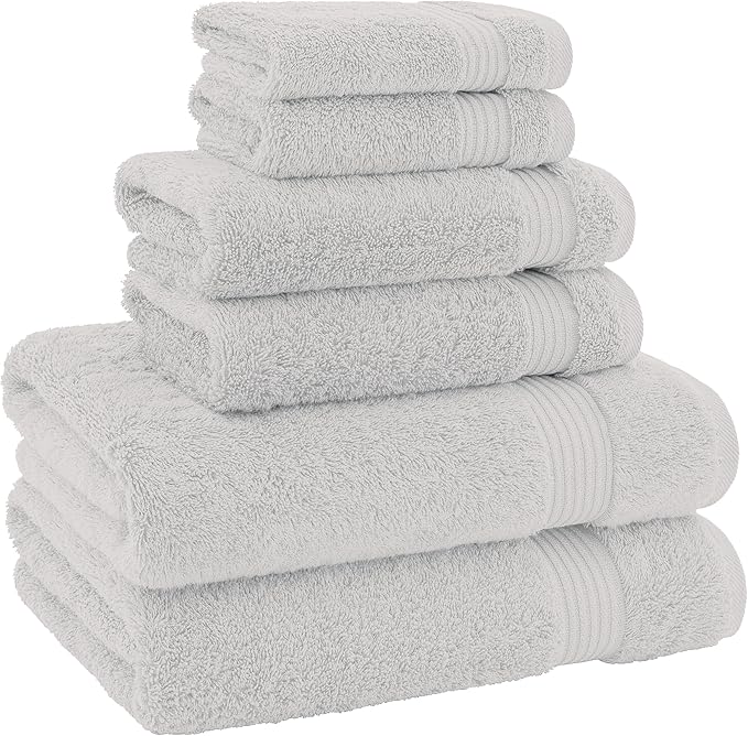 American Veteran Towel, 100% Cotton Turkish 6 Piece Towel Set, Luxury Towels Set of 6 for Bathroom Essentials, 2 Bath Towels 2 Hand Towels 2 Washcloths, Silver Grey