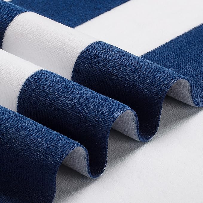 WILFA Extra Large Beach Towel - Oversized Mircofiber 40 x 70 inches, XL Striped Lightweight Pool Towel, Big Cabana Swim Travel Towel for Adults Mens Women,Dark Blue