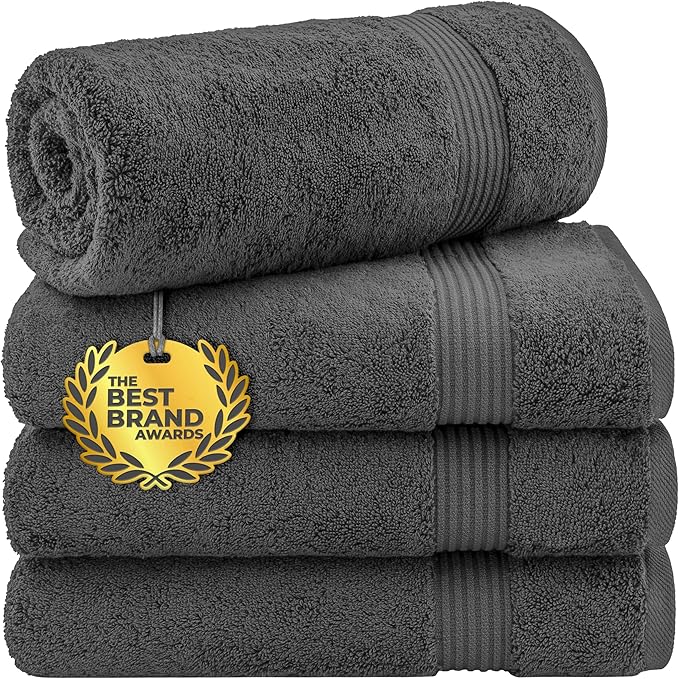 Cotton Paradise 4 Piece Turkish Bath Towels for Bathroom, Extra Large Soft Plush Towels Bathroom Set, Dark Gray