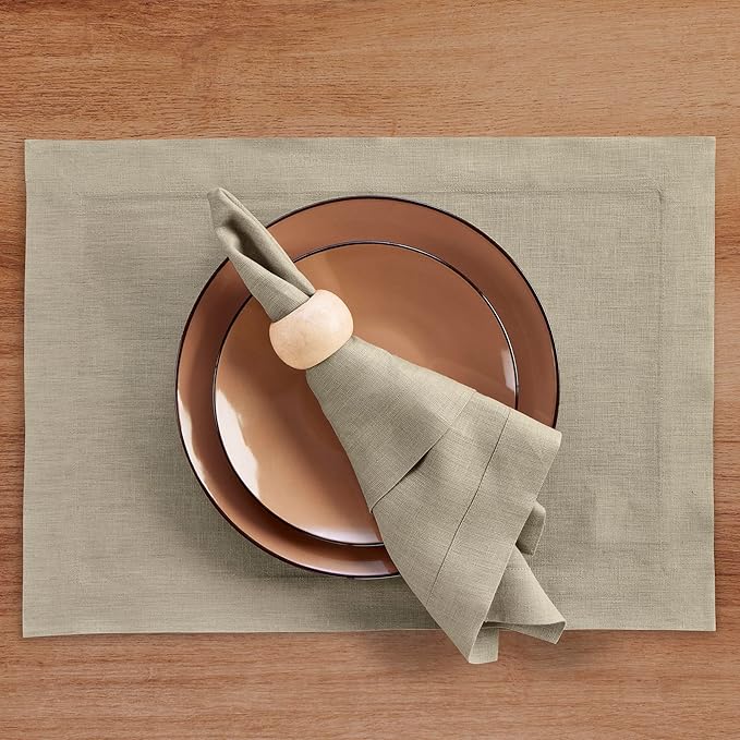 Solino Home Linen Placemats Set of 4 - Vintage Khaki Placemats 14 x 19 Inch - 100% Pure Linen Table Place Mats - Fete
