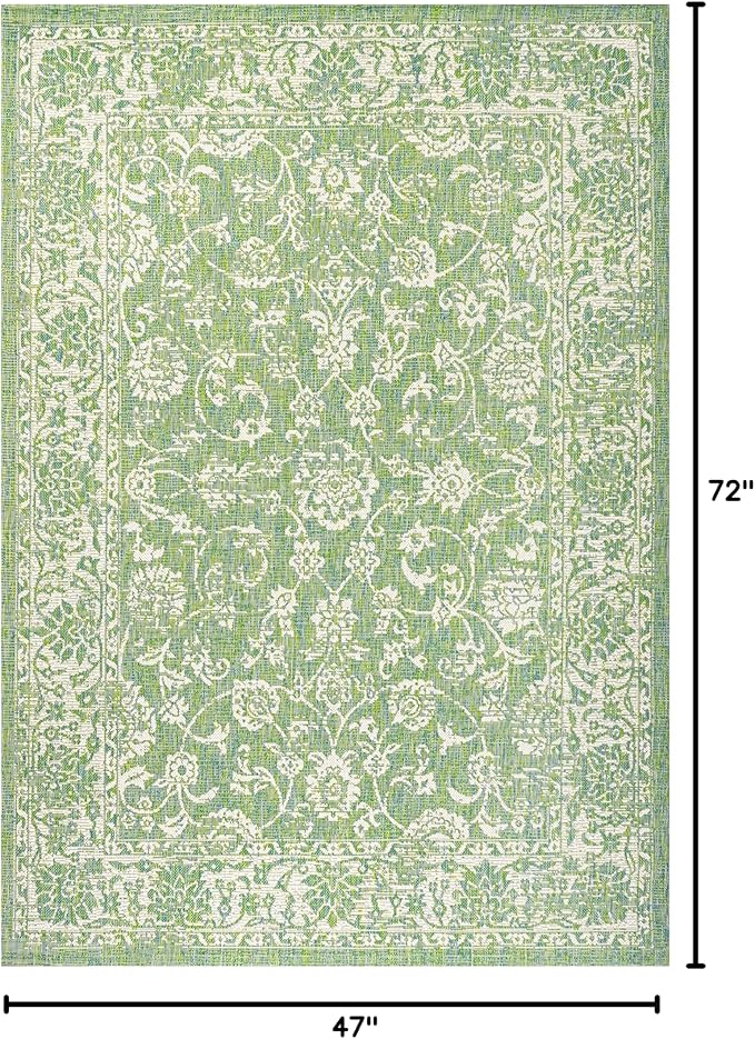 JONATHAN Y Weave Floral Indoor Outdoor Area Rug 4X6 Cream/Green, Tela Bohemian Textured for Backyard, Patio, Porch, Easy-Cleaning, High Traffic, Pet-Friendly, Non-Shedding (SMB100F-4)