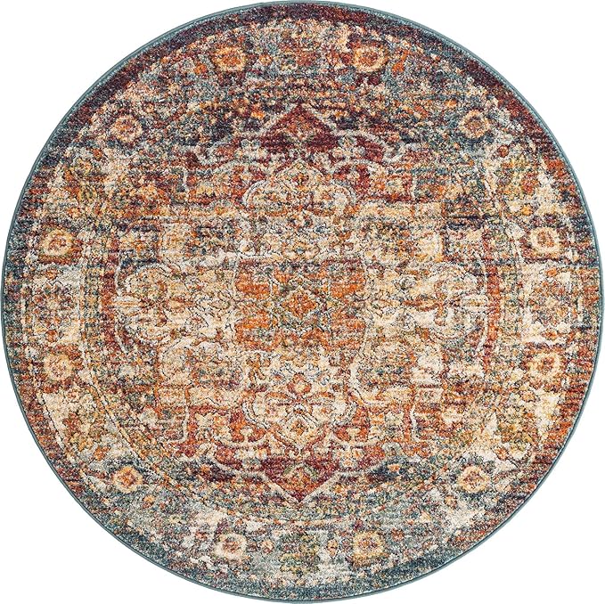 Unique Loom Isabella Collection Area Rug - Adjani (5' 1" Round, Multi/ Beige)