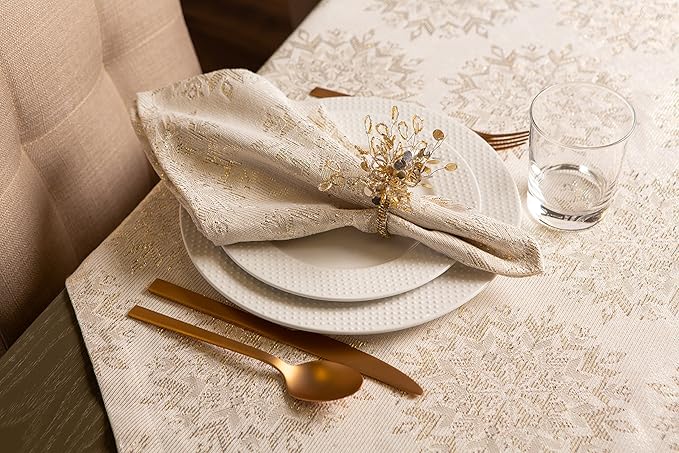 DII Holiday Dining Table Linen Sparkle Metallic Kitchen Décor, Napkin Set, 20x20, Jacquard Snowflakes, 6 Piece
