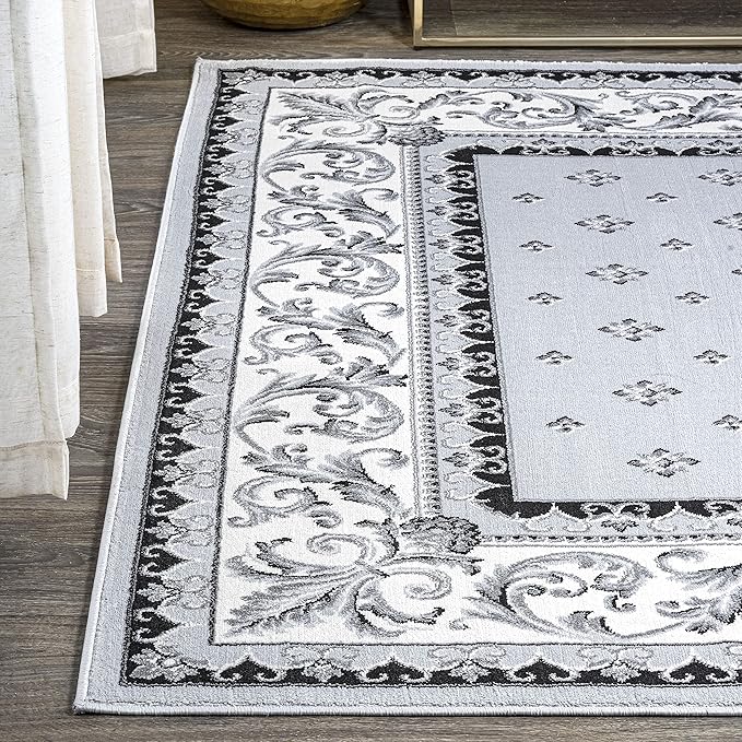 JONATHAN Y Acanthus French Border Light Gray/Cream Indoor Area Rug, 5x8, Vintage, Bohemian, Easy-Cleaning for Living Room, Bedroom, Kitchen, Pet Friendly, Non-Shedding (MDP504F-5)
