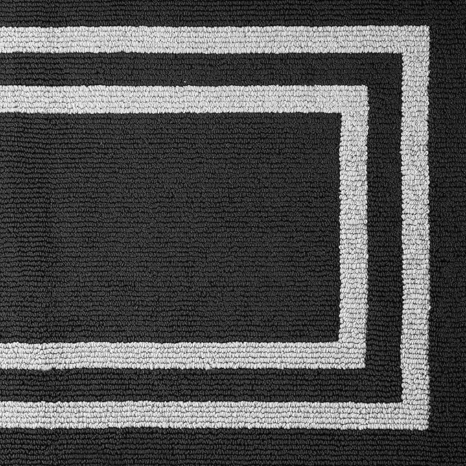 Nautica – Runner Rug | Indoor Runners for Hallways and Entry Rugs| Non-Slip and Non-Skid Entry and Kitchen Door Mat| Machine Washable Entryway Carpet Rugs | 2'6" x 10' | Double Border Black