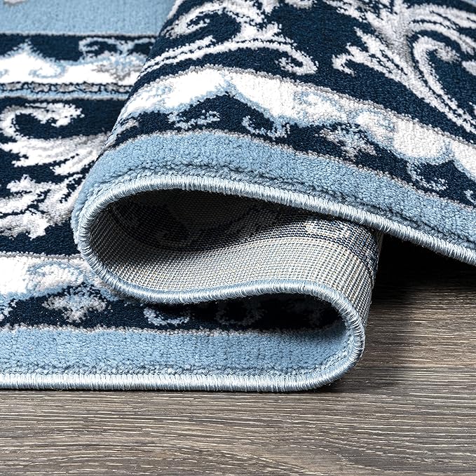 JONATHAN Y Acanthus French Border Blue/Navy Indoor Area Rug, 5x8, Vintage, Bohemian, Easy-Cleaning for Living Room, Bedroom, Kitchen, Pet Friendly, Non-Shedding (MDP504E-5)
