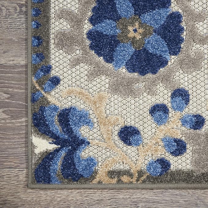 Nourison Home Aloha Natural Blue 5'3" x 7'5" Area Rug - Easy Clean, Non Shedding, Bed Room, Living Room, Dining Room, Kitchen (5' x 8')