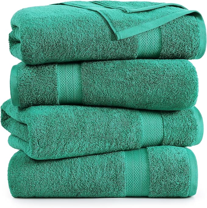 LANE LINEN 100% Cotton Oversized Bath Towels Set of 4 (35"x66") - Fade Resistant, Soft & Highly Absorbent - Eco Friendly, Extra Large Bathroom Towel Sets - Ideal for Daily Use, Sauna, Spa - Emerald