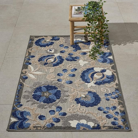 Nourison Home Aloha Natural Blue 2'8" x 4' Area Rug - Easy Clean, Non Shedding, Bed Room, Living Room, Dining Room, Kitchen (3' x 4')