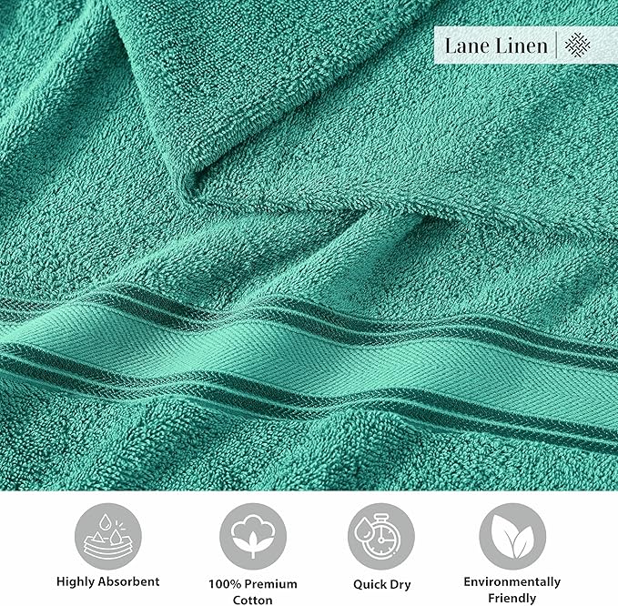 LANE LINEN 100% Cotton Bath Towel Set of 18 – 6 Bath, 6 Hand Towel & 6 Washcloths, Zero Twist, Absorbent Softness for Daily Use, Perfect for Airbnb, Spa & Hotel, Machine Washable – Teal