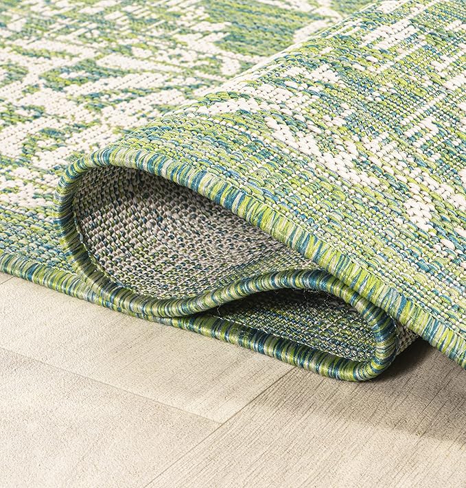 JONATHAN Y Weave Floral Indoor Outdoor Area Rug 8X10 Cream/Green, Tela Bohemian Textured for Backyard, Patio, Porch, Easy-Cleaning, High Traffic, Pet-Friendly, Non-Shedding (SMB100F-8)