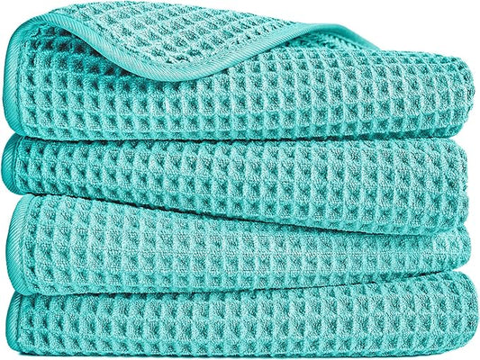 POLYTE 430 GSM Microfiber Lint Free Hand Towel, 16 x 30 in, 4 Pack (Waffle Weave)