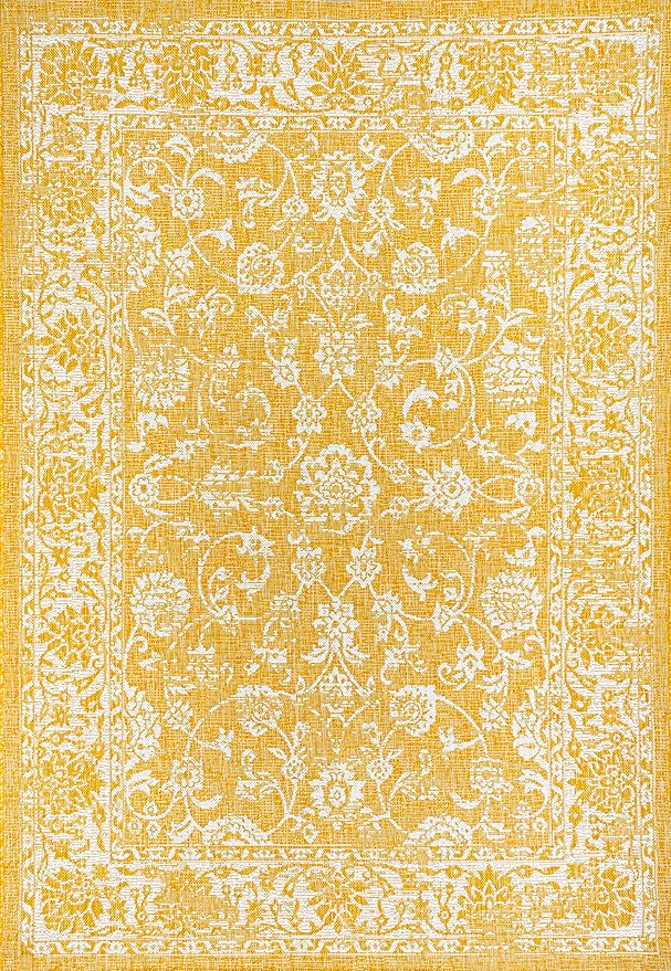 JONATHAN Y Weave Floral Indoor Outdoor Area Rug 9X12 Yellow/Cream, Tela Bohemian Textured for Backyard, Patio, Porch, Easy-Cleaning, High Traffic, Pet-Friendly, Non-Shedding (SMB100E-9)