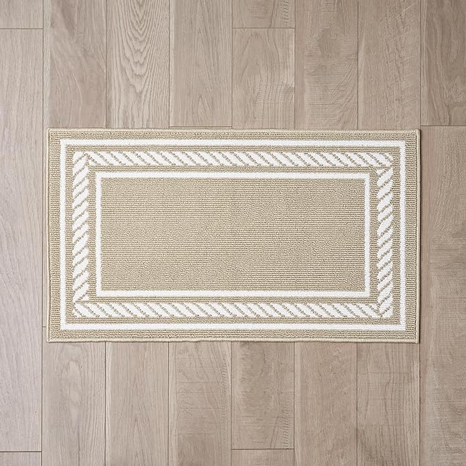 Nautica – Runner Rug | Indoor Runners for Hallways and Entry Rugs| Non-Slip and Non-Skid Entry and Kitchen Door Mat| Machine Washable Entryway Carpet Rugs | 2'2" x 3'9" | Rope Border Beige