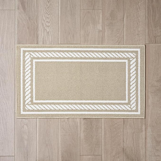 Nautica – Runner Rug | Indoor Runners for Hallways and Entry Rugs| Non-Slip and Non-Skid Entry and Kitchen Door Mat| Machine Washable Entryway Carpet Rugs | 2'2" x 3'9" | Rope Border Beige