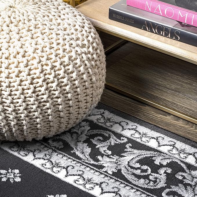 JONATHAN Y Acanthus French Border Black/Gray Indoor Area Rug, 5x8, Vintage, Bohemian, Easy-Cleaning for Living Room, Bedroom, Kitchen, Pet Friendly, Non-Shedding (MDP504A-5)