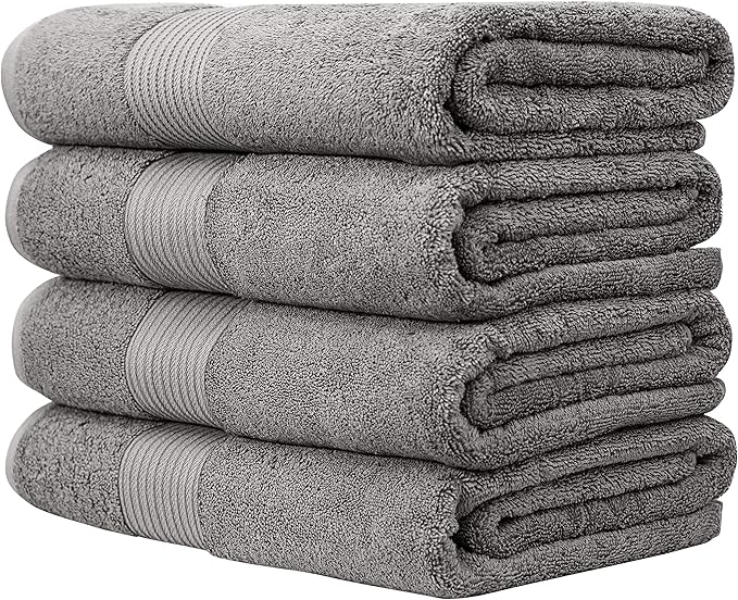 Luxury Oversized Bath Towels | Hotel Quality | Soft & Highly Absorbent |Quick Dry | 650 GSM Bath Sheets| Combed Cotton | Thick & FluffyBathroom Towels | Grey - 4 Pack
