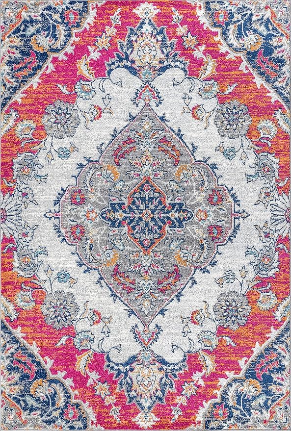 JONATHAN Y Boho Vintage Multi Indoor Area Rug, 4x6, Bohemian Flair Medallion, Chic, Floral, High Traffic for Living Room, Bedroom, Kitchen, Pet Friendly, Non-Shedding (BMF105A-4)