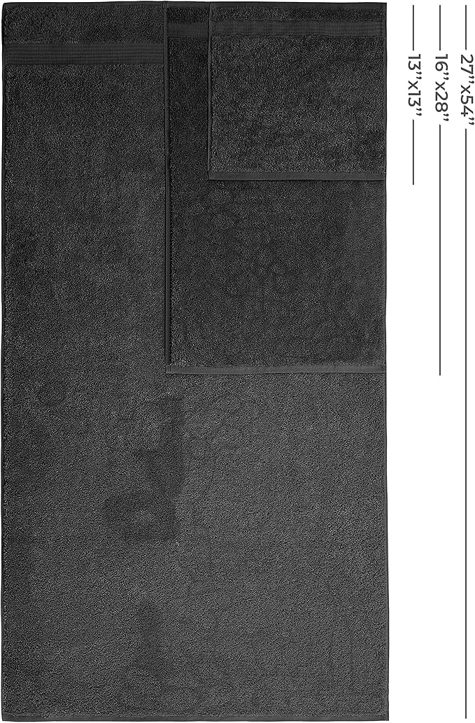 American Veteran Towel, 100% Cotton Turkish 6 Piece Towel Set, Luxury Towels Set of 6 for Bathroom Essentials, 2 Bath Towels 2 Hand Towels 2 Washcloths, Black