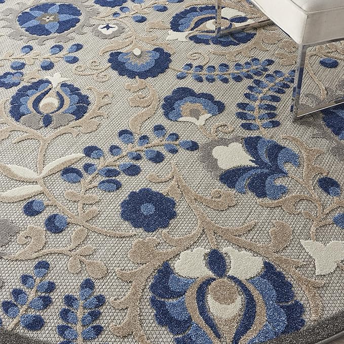 Nourison Home Aloha Natural Blue 7'10" x Round Area Rug - Easy Clean, Non Shedding, Bed Room, Living Room, Dining Room, Kitchen (8' x Round)