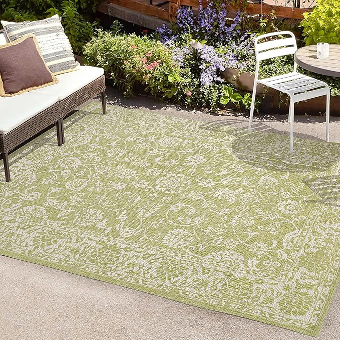 JONATHAN Y Weave Floral Indoor Outdoor Area Rug 4X6 Green/Cream, Tela Bohemian Textured for Backyard, Patio, Porch, Easy-Cleaning, High Traffic, Pet-Friendly, Non-Shedding (SMB100D-4)