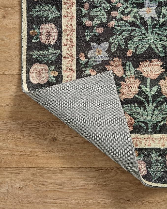 Loloi Rifle Paper Co. Eden Collection EDE-02 Mughal Garden Black 2'-0" x 5'-0" Accent Rug feat. CloudPile™