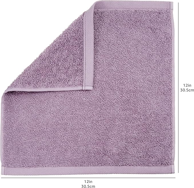 Amazon Basics washcloth for Bathroom, 100% Cotton Extra Absorbent, Fast Drying - Salon Towels, Petal Pink, Lavender, White, 12 x 12 in (Pack of 144)