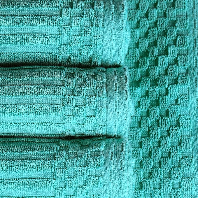 Cotton 6-Piece Solid and Ribbed Towel Set, Face Towels 13” x 13”, Hand Towels 16” x 28”, Bath Towels 27” x 54”, Turquoise by Superior