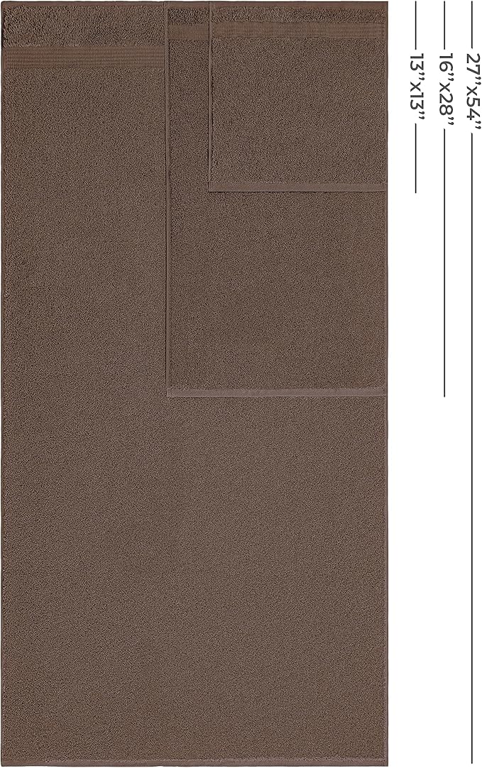 American Veteran Towel, 100% Cotton Turkish 6 Piece Towel Set, Luxury Towels Set of 6 for Bathroom Essentials, 2 Bath Towels 2 Hand Towels 2 Washcloths, Brown