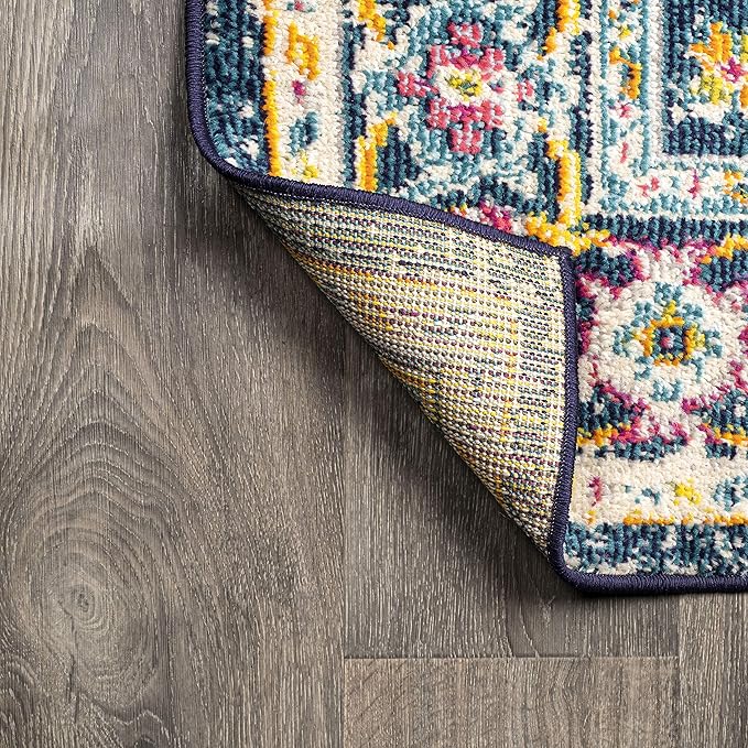 JONATHAN Y Brooklyn Geometric Medallion Blue/Beige Indoor Area Rug, 4x6, Vintage, Bohemian, Easy-Cleaning for Living Room, Bedroom, Kitchen, Pet Friendly, Non-Shedding (MDP207A-4)