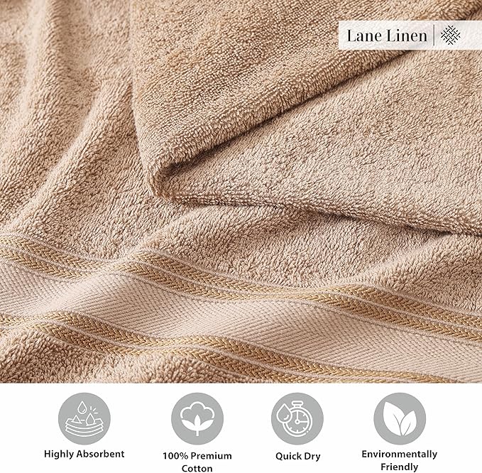 LANE LINEN Towel Sets for Bathroom - 12-Pack 100% Cotton Towels, Zero Twist, 4 Bath, 4 Hand & 4 Washcloths, Soft & Highly Absorbent, Premium Hotel & Spa-Quality Design, Easy to wash - Tapue