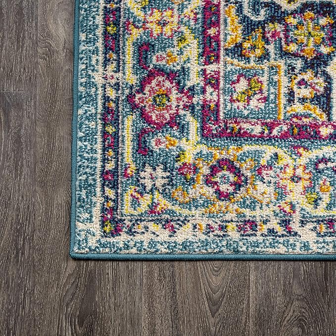 JONATHAN Y Brooklyn Geometric Medallion Blue/Multi Indoor Area Rug, 8x10, Vintage, Bohemian, Easy-Cleaning for Living Room, Bedroom, Kitchen, Pet Friendly, Non-Shedding (MDP207E-8)