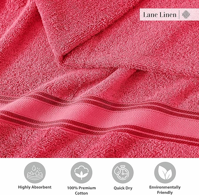LANE LINEN Towels for Bathroom – 18 Pack, 100% Cotton, Zero Twist, 6 Bath, 6 Hand Towel & 6 Wash Cloths, Highly Absorbent, Luxury Hotel & Spa Quality, Machine Washable – Honeysuckle