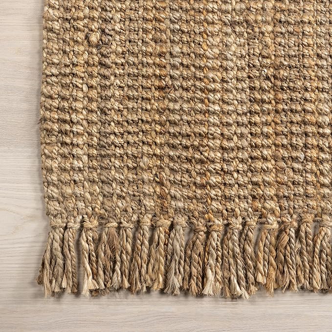 Nuloom Daniela Natural, 6' Square, Handmade, Jute, Tassel, Soft and Textured, High Traffic, Stain Resistant, Easy Clean, Durable Area Rug for Bedroom, Living Room, Dining Space, Foyer, Entryway
