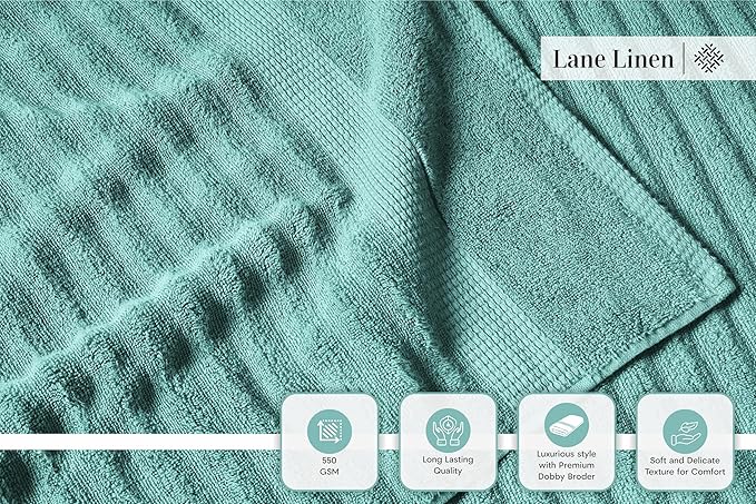 LANE LINEN Bathroom Towels Set - 2 Bath, 2 Hand Towels for Bathroom and 2 Wash Cloths for Body - Highly Absorbent, Soft, Premium 100% Cotton Bath Towel Set for Everyday Use (Set of 6) - Aqua Sky