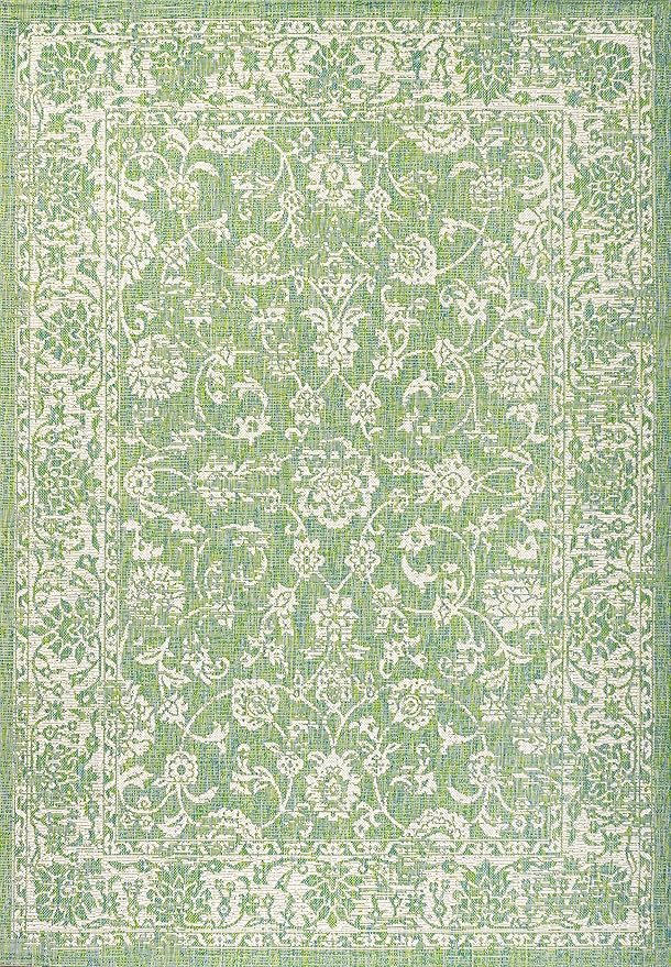JONATHAN Y Weave Floral Indoor Outdoor Area Rug 4X6 Cream/Green, Tela Bohemian Textured for Backyard, Patio, Porch, Easy-Cleaning, High Traffic, Pet-Friendly, Non-Shedding (SMB100F-4)